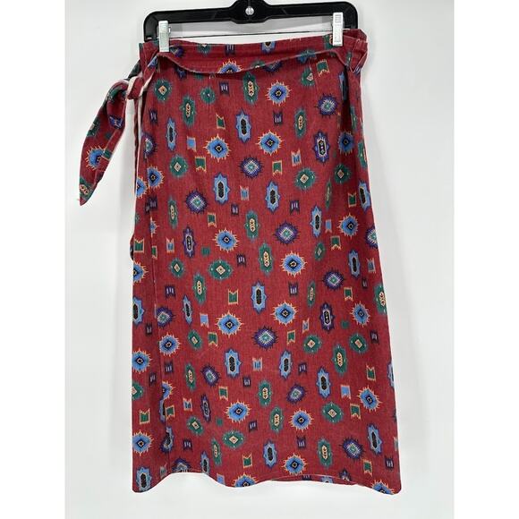 Vintage Wrap Pencil Midi Skirt Size 16 Red Aztec Western Southwestern Bohemian - Picture 1 of 8